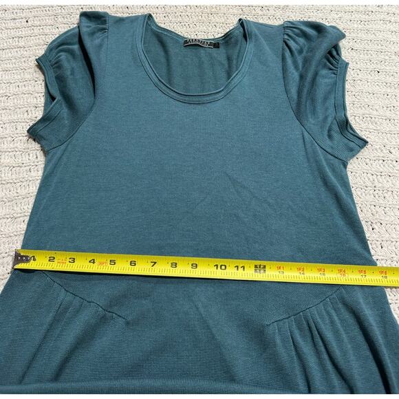 Peruvian Connection Knit Dress Cap Sleeves Midi Pima Cotton Womens Size XL Teal - Picture 6 of 8